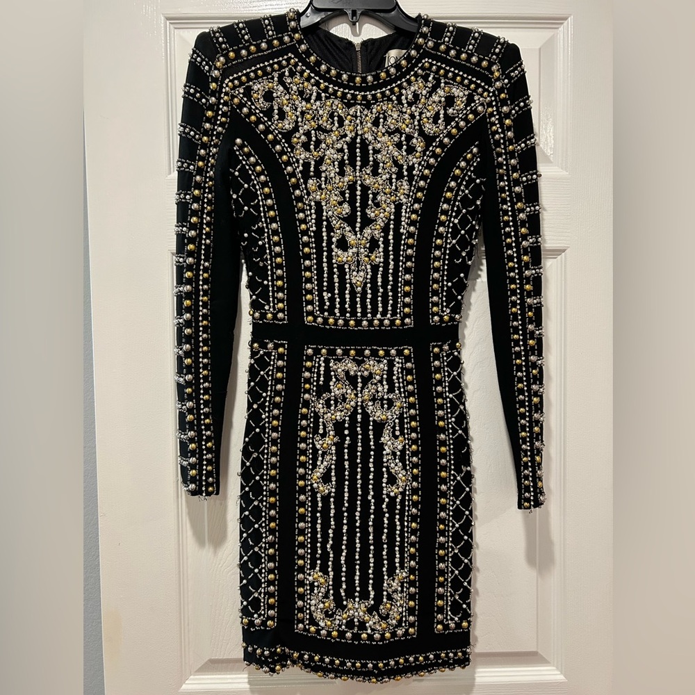 Tony bowls black short beaded dress